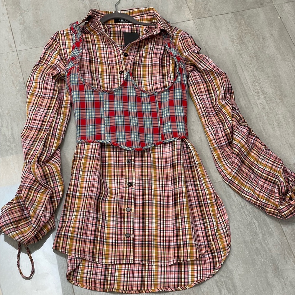 Plaid dress with vest/bustier